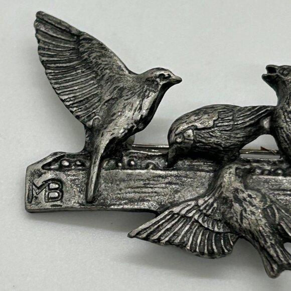 Pewter Bird Brooch M Bastian Vintage Pin 1999 Nature-Inspired Design - Picture 3 of 16